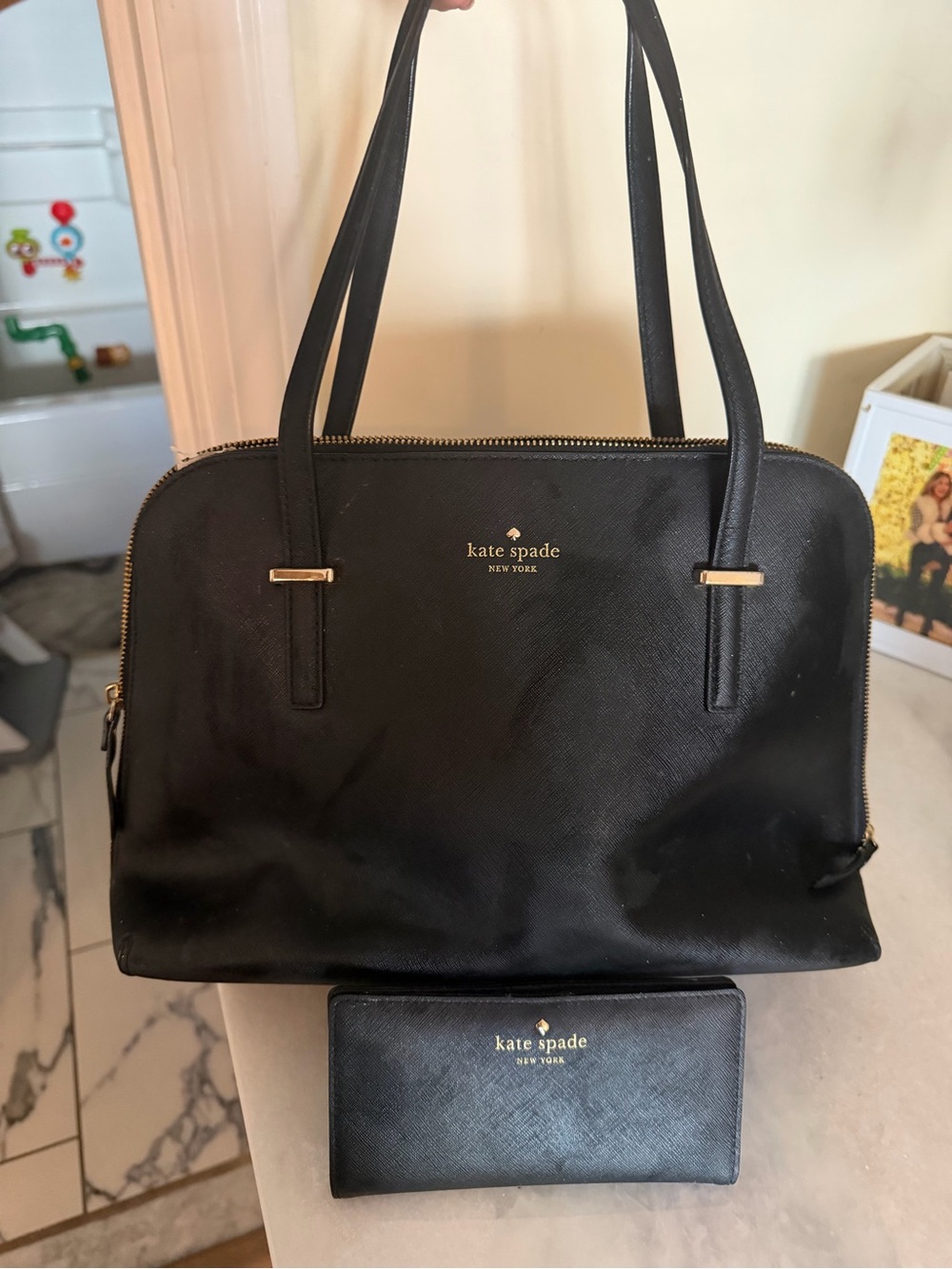 kate spade Black Saffiano Leather Tote with Matching Wallet